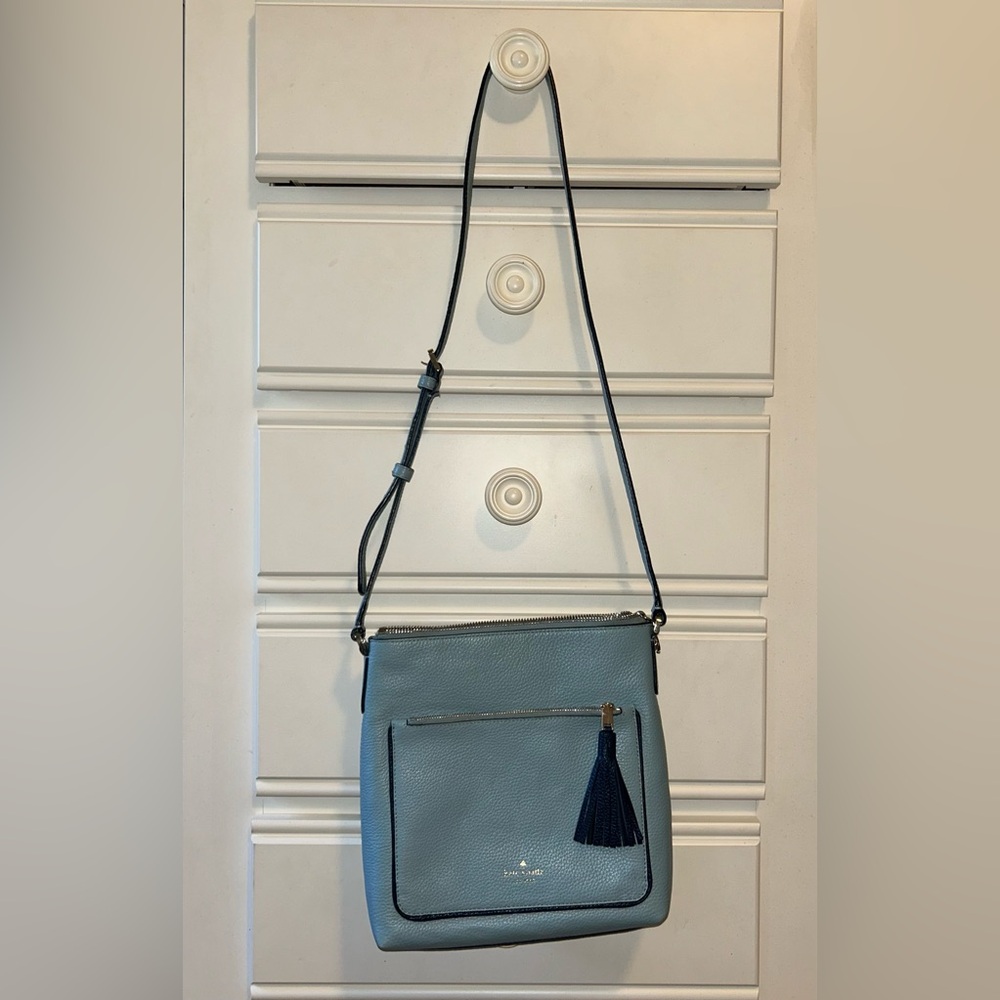 Kate Spade “On Purpose” Zip Top Pebbled Blue Leather Crossbody Bag - Picture 5 of 10